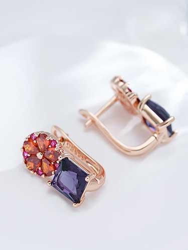 Pink Flower Square Purple Zircon Earrings - SHExFAB