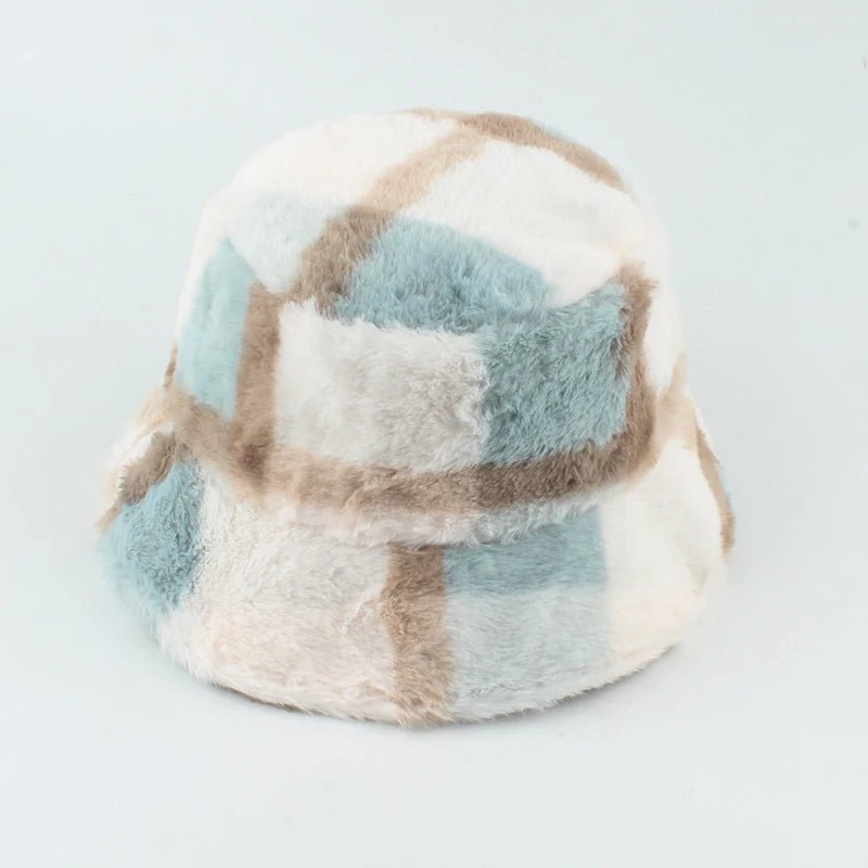 Plaid Faux Fur Warm Bucket Hat - SHExFAB