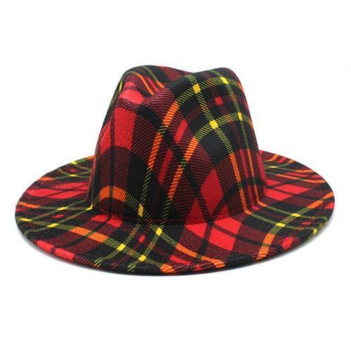 Plaid Wide Brim Felt Fedora - SHExFAB