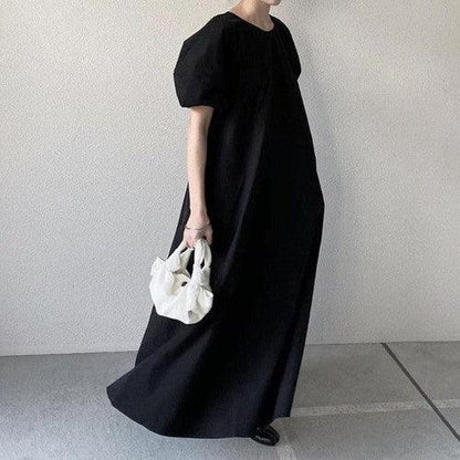 Puff Sleeve Loose Casual Long Dress - SHExFAB