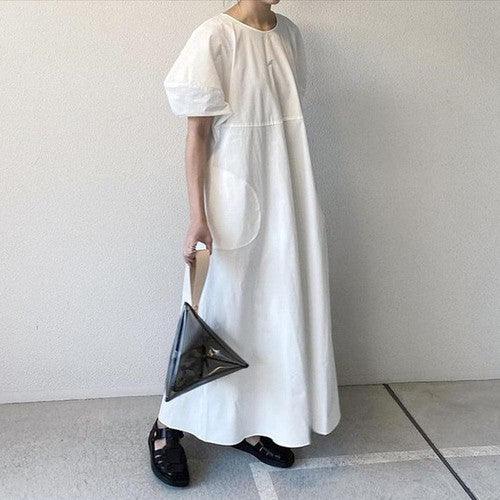 Puff Sleeve Loose Casual Long Dress - SHExFAB