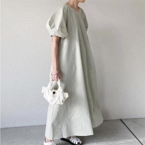 Puff Sleeve Loose Casual Long Dress - SHExFAB