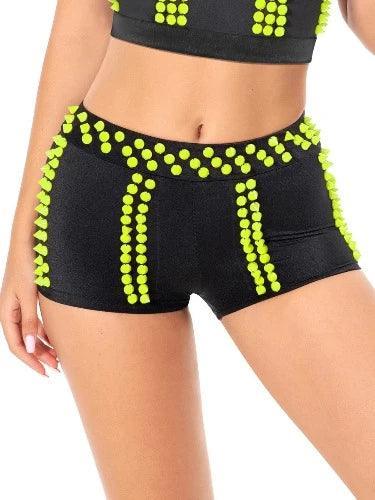 Punk Neon Spike Stretch Bodycon Shorts - SHExFAB