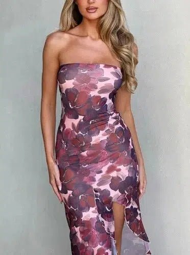 Purple Floral Off Shoulder Maxi Dress - SHExFAB