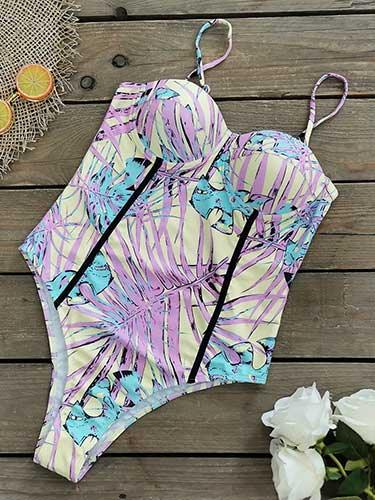 Purple Floral Push Up Cupped One - Piece Swimsuit - SHExFAB