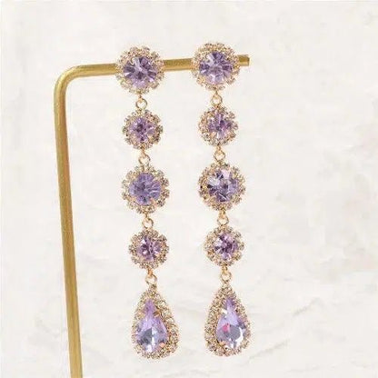 Purple Rhinestone Water Drop Earrings - SHExFAB