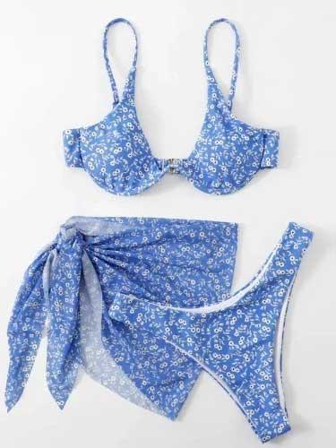 Push Up 3 Piece Bikini Set with Skirt - SHExFAB