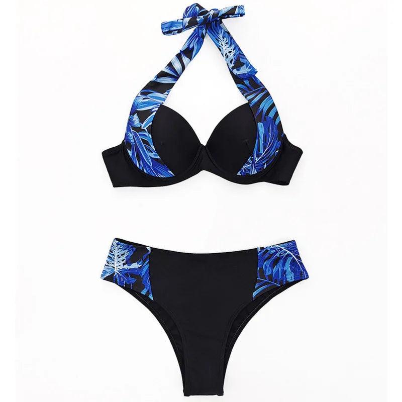 Push Up Two Piece Bikini Black Swimsuit - SHExFAB