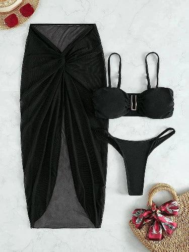 Push - Up U - Bar Bikini Top and Mesh Skirt Bikini Set - SHExFAB