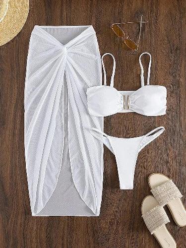 Push - Up U - Bar Bikini Top and Mesh Skirt Bikini Set - SHExFAB