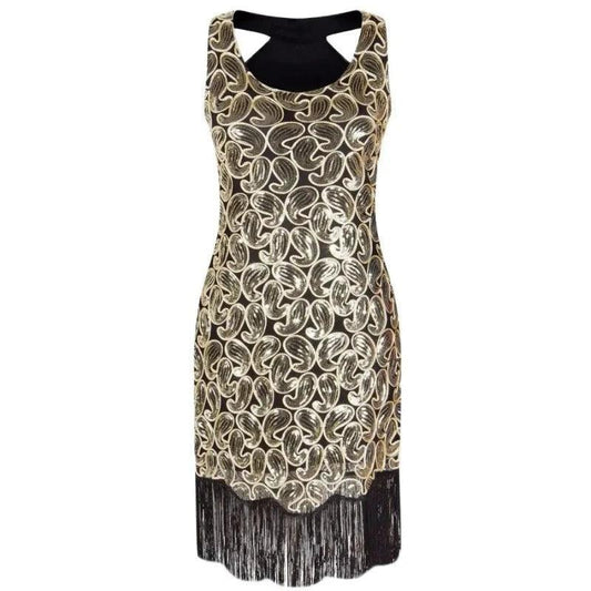 Racer Back Paisley Sequin Fringe Cocktail Dress - SHExFAB