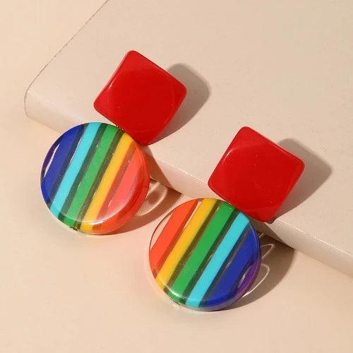 Rainbow Striped Retro Style Earrings - SHExFAB