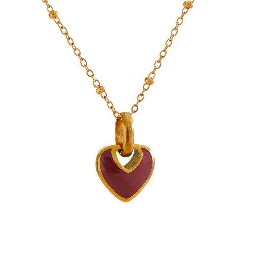 Red Heart Pendant Beaded Chain Necklace - SHExFAB