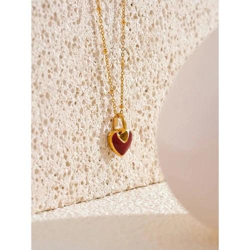 Red Heart Pendant Beaded Chain Necklace - SHExFAB