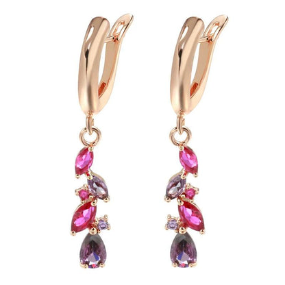 Red Purple Zircon Tear Drop Earrings - SHExFAB