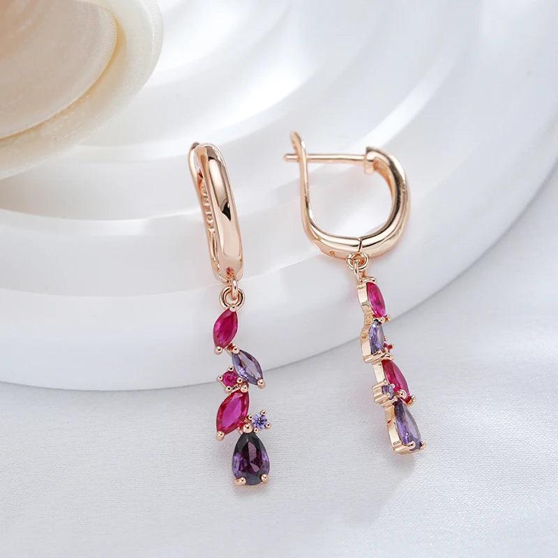 Red Purple Zircon Tear Drop Earrings - SHExFAB