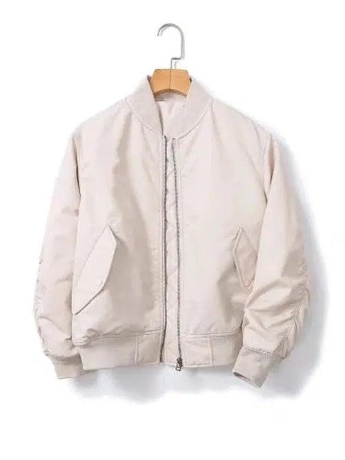 Retro Long Sleeve Zipper Bomber Jacket - SHExFAB