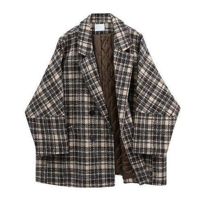 Retro Plaid Single Breasted Blazer - SHExFAB