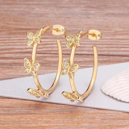 Rhinestone Butterfly Hoop Earrings - SHExFAB