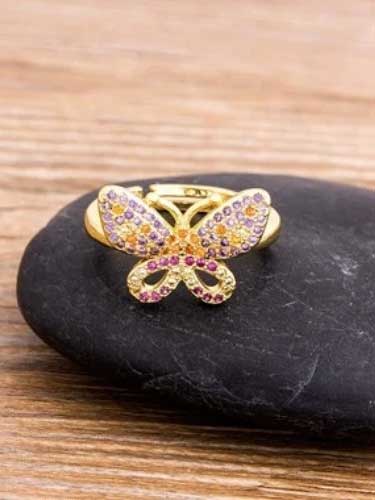 Rhinestone Butterfly Open Ring - SHExFAB