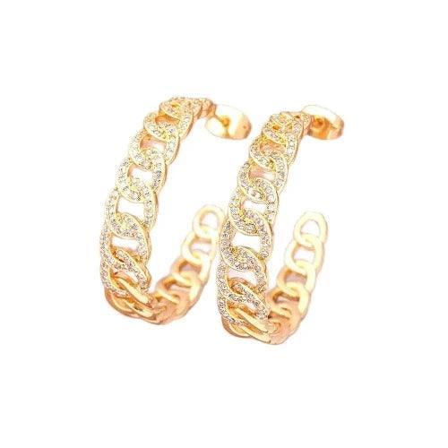 Rhinestone Cuba Chain Hoop Earrings - SHExFAB