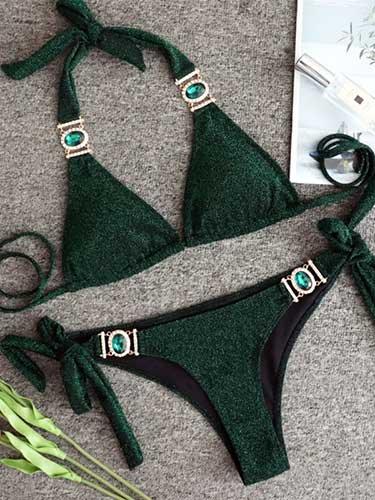 Rhinestone Halter Push - Up Bikini Swimsuit Sets - SHExFAB