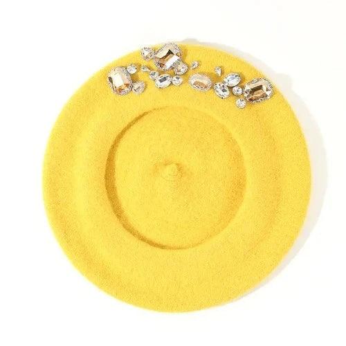 Rhinestone Wool Artist Beret Hat - SHExFAB