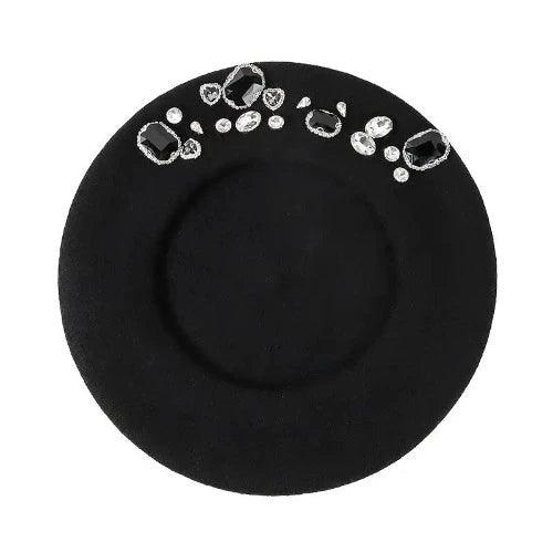 Rhinestone Wool Artist Beret Hat - SHExFAB