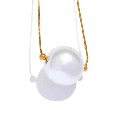 Round Imitation Pearl Pendant Necklace - SHExFAB