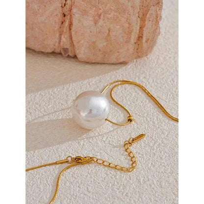 Round Imitation Pearl Pendant Necklace - SHExFAB