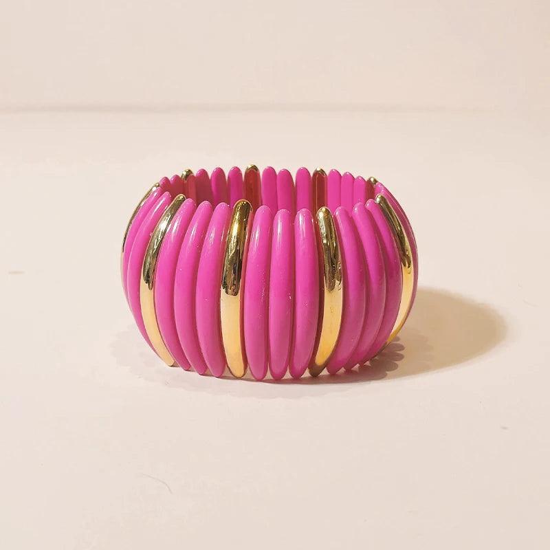 Round Link Wide Elastic Bangle Bracelet - SHExFAB