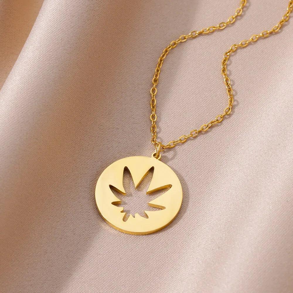 Round Maple Leaf Pendant Necklace - SHExFAB