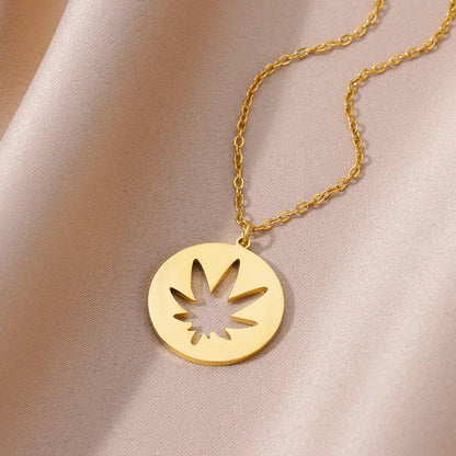 Round Maple Leaf Pendant Necklace - SHExFAB