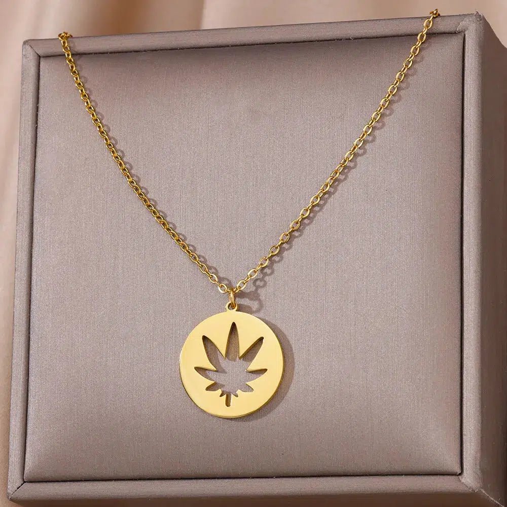 Round Maple Leaf Pendant Necklace - SHExFAB