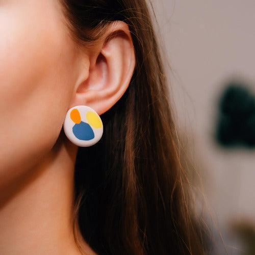 Round Palette Pattern Clay Stud Earrings - SHExFAB