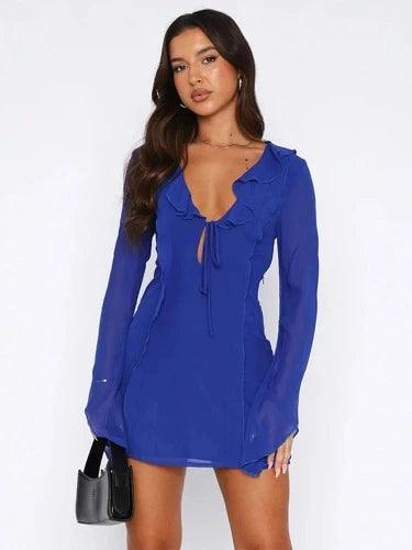 Royal Blue Party Dress with Sleeves - SHExFAB