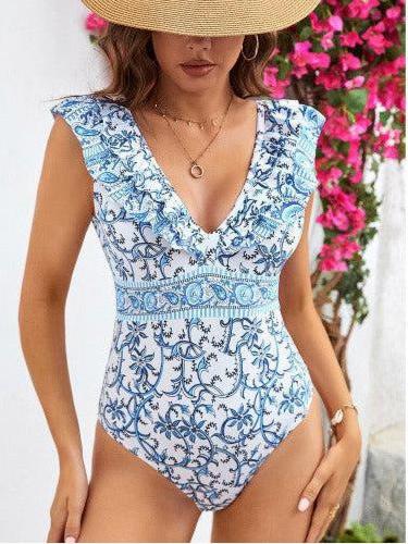 Ruffle Blue Floral Swimsuit - SHExFAB