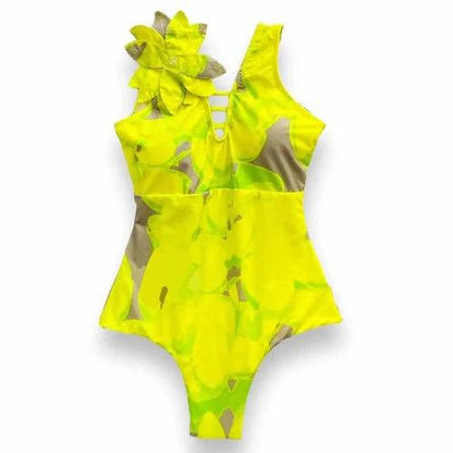 Ruffle Sleeve V Charm Floral One - Piece Swimsuit - SHExFAB