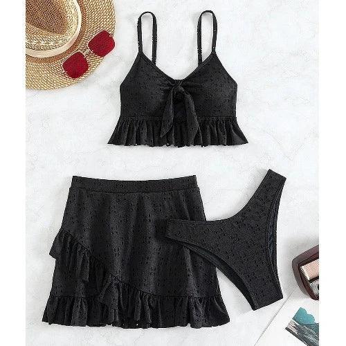 Ruffle Three Piece Bikini and Skirt Set - SHExFAB