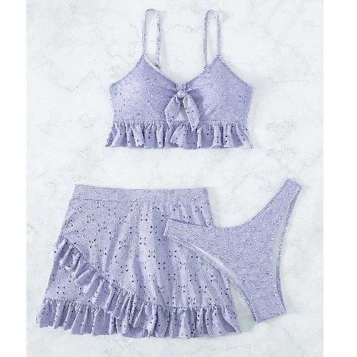 Ruffle Three Piece Bikini and Skirt Set - SHExFAB