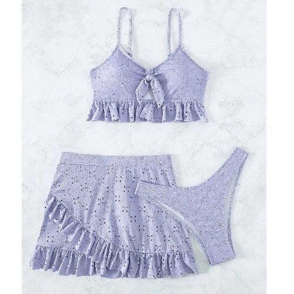 Ruffle Three Piece Bikini and Skirt Set - SHExFAB