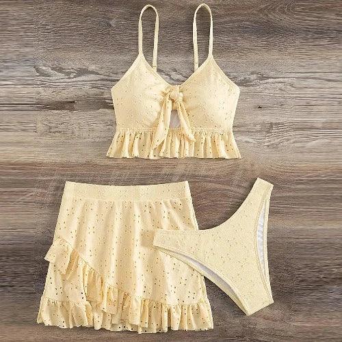 Ruffle Three Piece Bikini and Skirt Set - SHExFAB