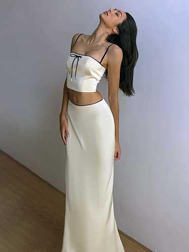 Satin Cami Top Two Piece Long Skirt Set - SHExFAB