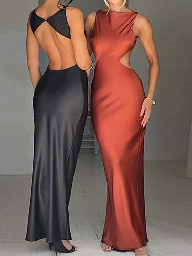 Satin Cut Out Long Evening Mermaid Dress - SHExFAB