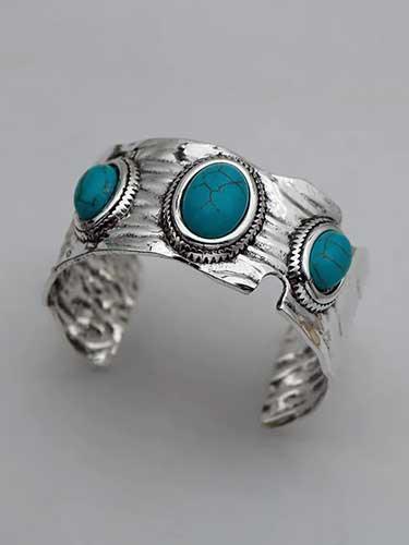 Semi - Precious Stone Fashion Vintage Cuff Bangle - SHExFAB