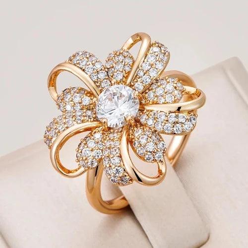 Shiney Cubic Zirconia Crystal Flower Ring - SHExFAB