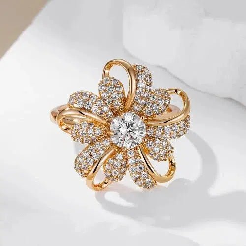 Shiney Cubic Zirconia Crystal Flower Ring - SHExFAB