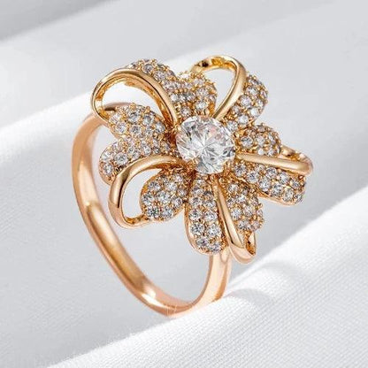 Shiney Cubic Zirconia Crystal Flower Ring - SHExFAB