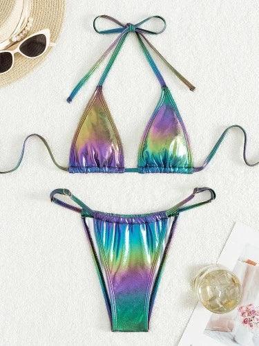 Shiny Gradient String Two - Piece Bikini Set - SHExFAB