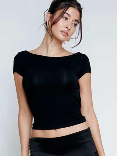 Short Sleeve Black Backless Crop Top - SHExFAB